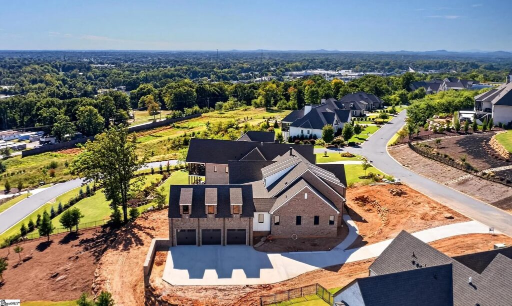 Aerial view of the hillside home site overlooking Greenville, SC and the Blue Ridge foothills